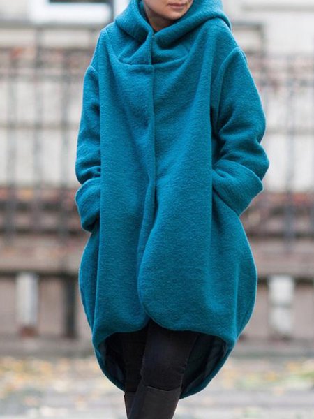 

Long Sleeve Pockets Hoodie Jacket, Blue, Coats