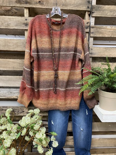 

Long Sleeve Striped Sweater, Yellow, Sweaters&Cardigans