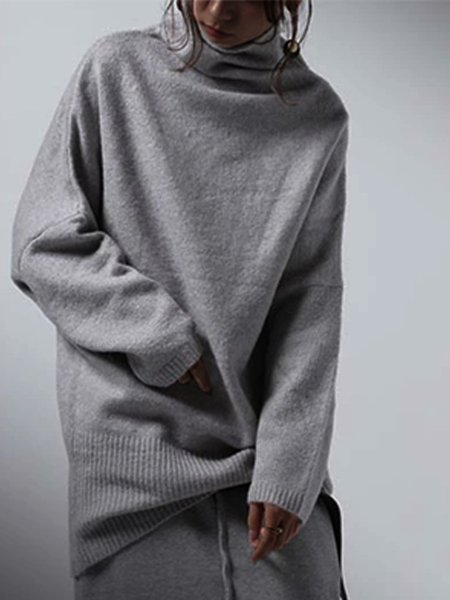 

Long Sleeve Plain Knitted Sweater, Gray, Sweaters