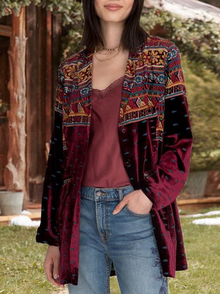 

Long Sleeve Boho Jacket, Wine red, Cardigans