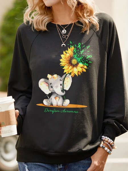 

Dwarf consciousness cute elephant sunflower green ribbon sweatshirt, Black, Hoodies&Sweatshirts