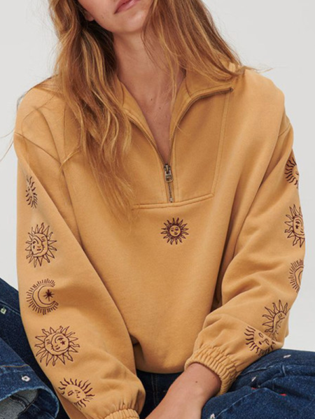 

Long Sleeve Shirt Collar Vintage Top, Yellow, Hoodies&Sweatshirts