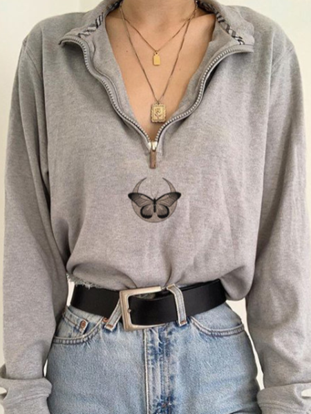 

Simple Graphic Printed Sweatshirt, Gray, Hoodies&Sweatshirts