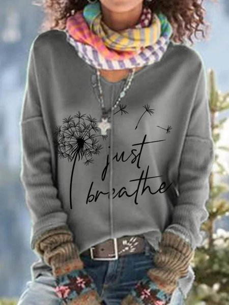 

Long Sleeve Cotton-Blend Tops, As picture, Long sleeve tops