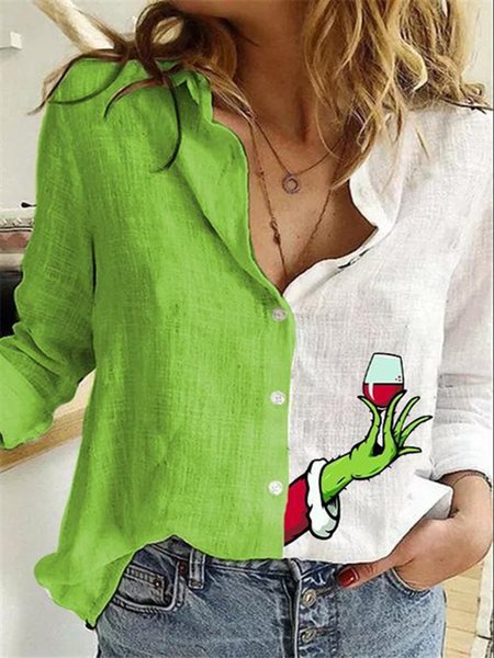 

Long Sleeve Shirt Collar Sweatshirt, Green, Shirts & Blouses