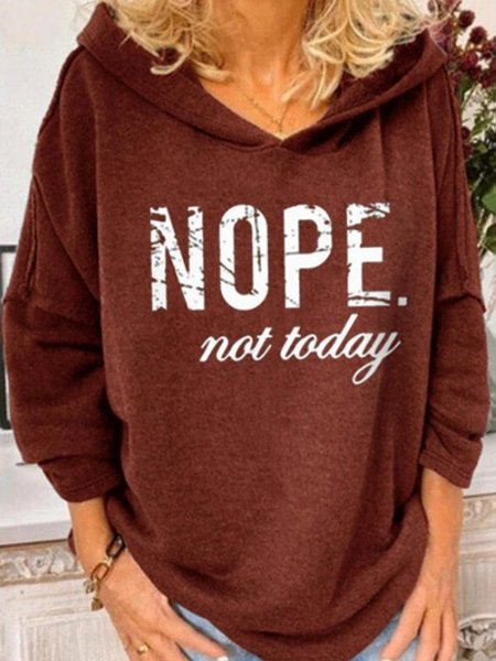 

”Nope Print“ Long Sleeve Casual Hoodie Sweatshirt, Wine red, Hoodies&Sweatshirts