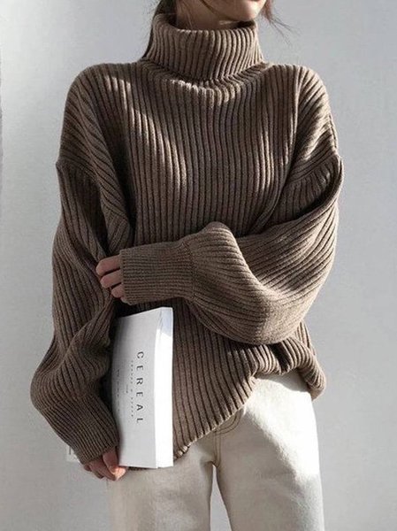 

Long Sleeve Simple Turtleneck Sweater, Khaki, Sweaters