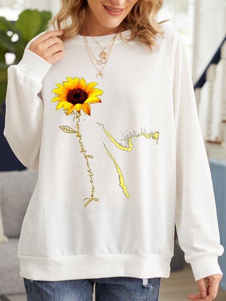

You Are My Sunshine Cat With Sunflower Print Women Sweatshirt, White, Hoodies&Sweatshirts