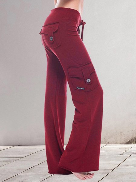 

Allungare Colore Solido Yoga Pantaloni Con Bottone Tasche, Vino rosso, Pants