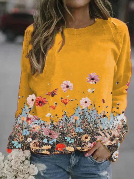 

Long Sleeve Casual Sweatshirt, Yellow, Hoodies&Sweatshirts