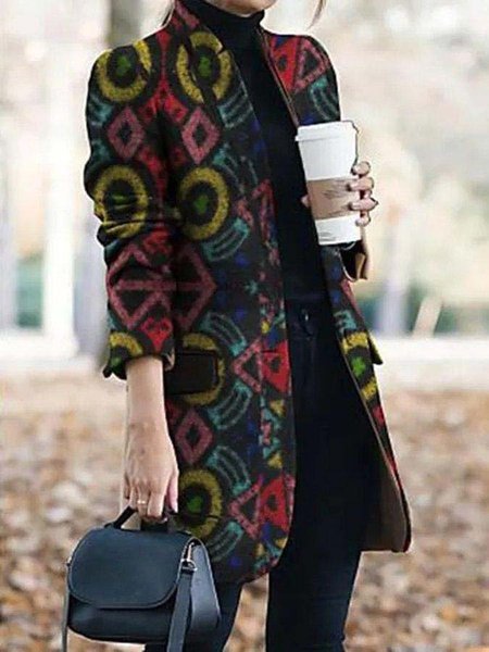 

Long Sleeve Geometric Casual Printed Jacket, Multicolor, Blazers