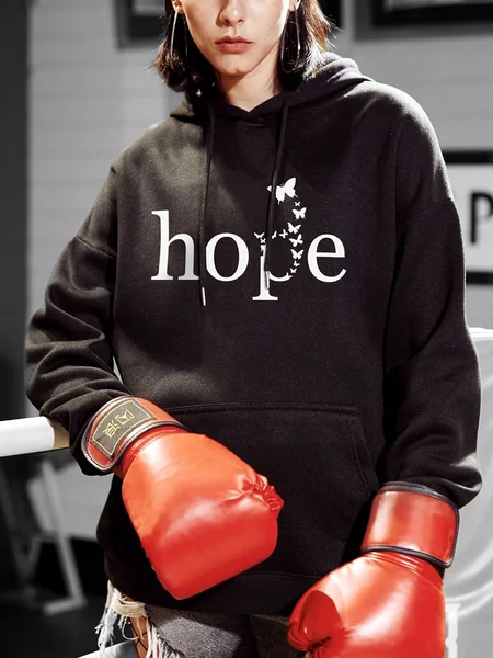 

Hope Butterfly Printed Black Hooded Sweatshirt, Hoodies&Sweatshirts