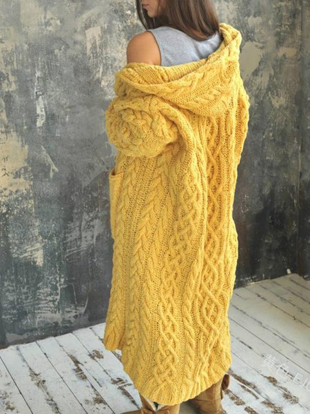 

Casual Cotton Hoodie Knit coat, Yellow, Cardigans