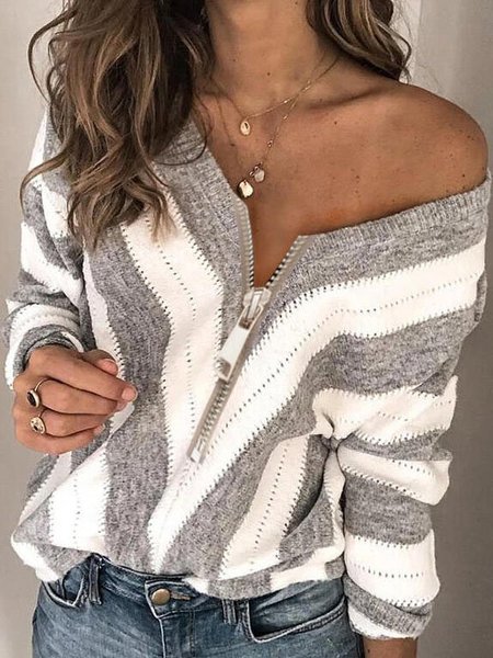 

Casual Striped Sweater, Gray, Sweaters
