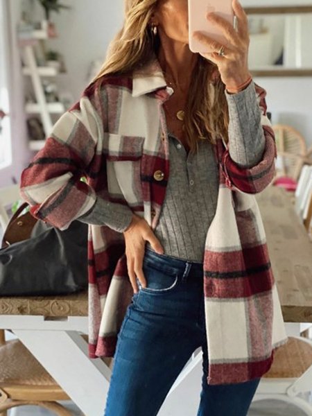 

Casual Shawl Collar Jacket, Red, Coats