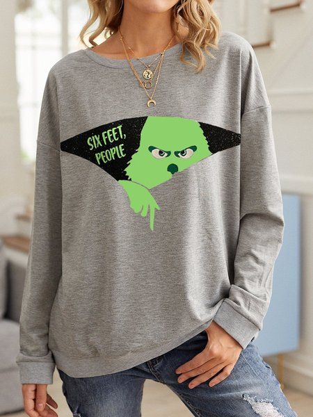 

Six Feet People Letter Stole Open Print Christmas Cartoon Sweatshirt, Gray, Hoodies&Sweatshirts