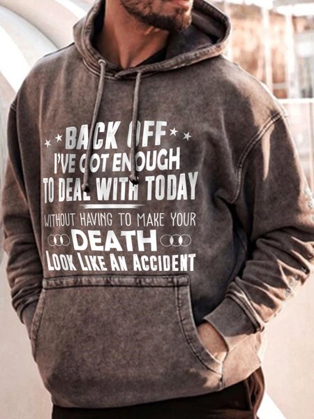 

Letter Print Long Sleeve Loose Hooded Men's Sweatshirt, Coffee, Men