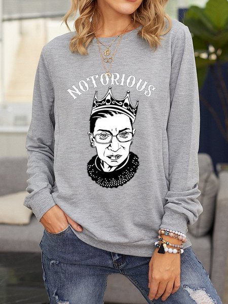 

RBG printed casual crew neck sweatshirt, Gray, Hoodies&Sweatshirts