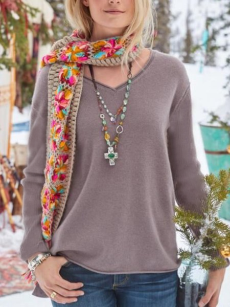 

Casual Plus Size Tops Tunic Pullover Sweater, Deep gray, Blouses & Shirts
