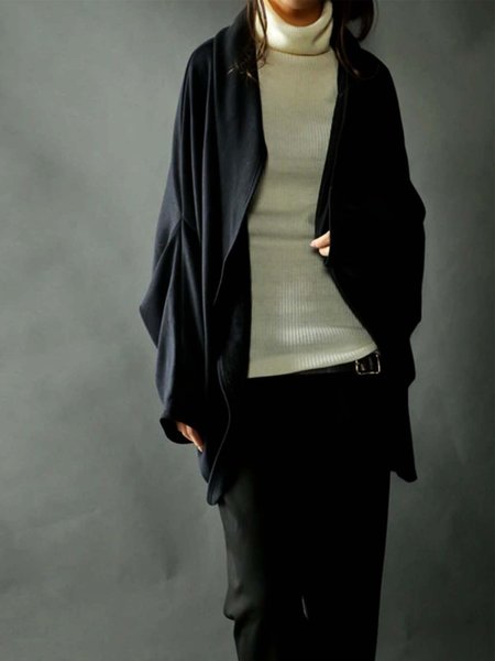 

Long Sleeve Jersey Plain Jacket, Black, Trench Coats
