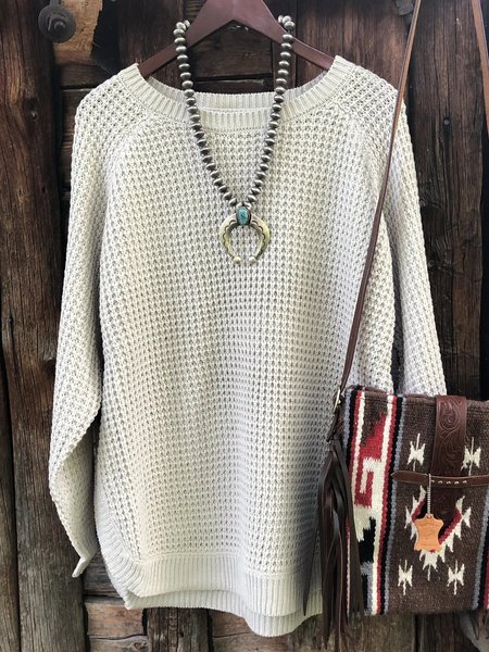 Autumn and winter casual plus size warm long-sleeved plain plain sweater, White, Sweaters & Cardigans