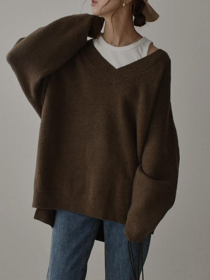 

Long Sleeve Solid Simple Sweater, Coffee, Sweaters