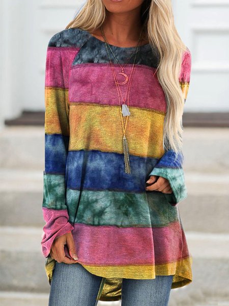 

Ombre/tie-Dye Crew Neck Floral-Print Long Sleeve Shirts & Tops, Multicolor, Winter Clearance