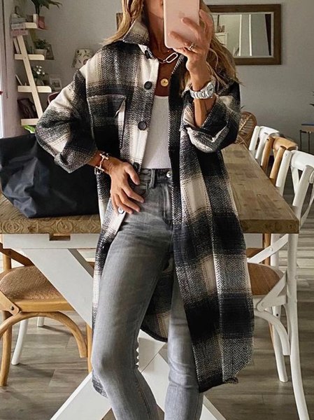 

Shirt Collar Statement Long Sleeve Overcoat, Black, Coats