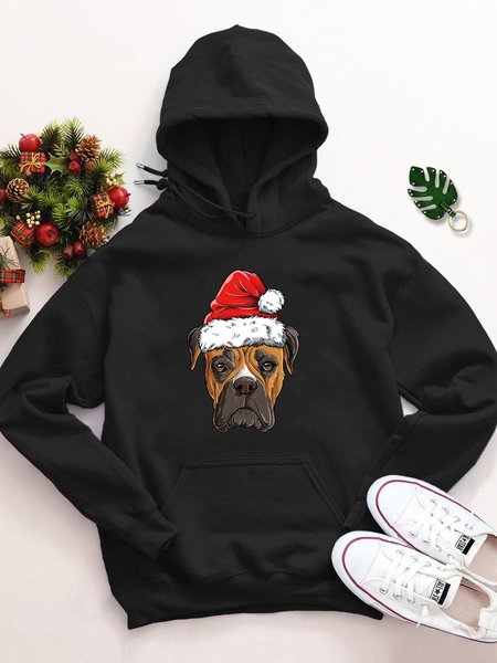

Dog wearing Christmas hat Printed Black Hooded Sweatshirt, Hoodies&Sweatshirts