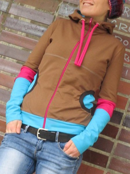 

Vintage Hoodie Long Sleeve Color-block Plus Size Statement Casual Sweatshirt, Khaki, Hoodies & Sweatshirts