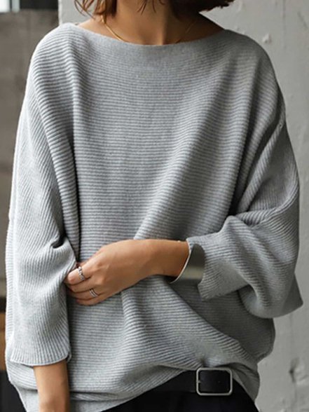 

Long Sleeve Solid Crew Neck Sweater, Gray, Sweaters