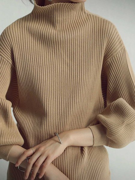 

Turtleneck Solid Casual Sweater, Khaki, Sweaters