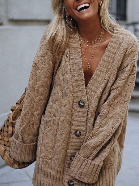 

Casual V Neck Cotton Sweater, As picture, Sweaters