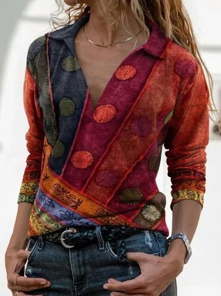 

Cotton-Blend Casual Long Sleeve Top, Red, Hoodies and Sweatshirts
