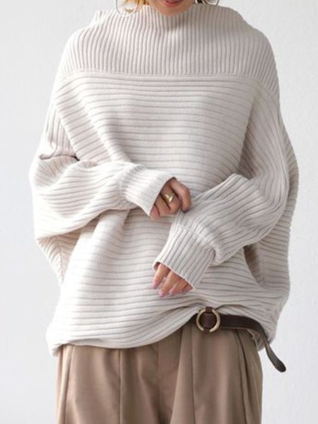 

Turtleneck Knitted Long Sleeve Sweater, White, Sweaters