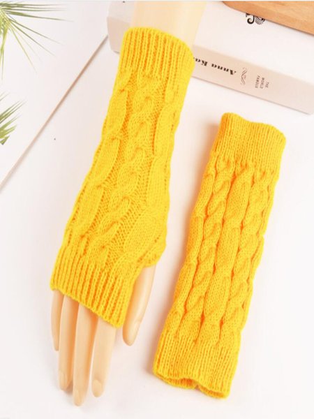 

Vintage Statement Plain Twist Fingerless Casual Gloves, Yellow, Scarves&Gloves