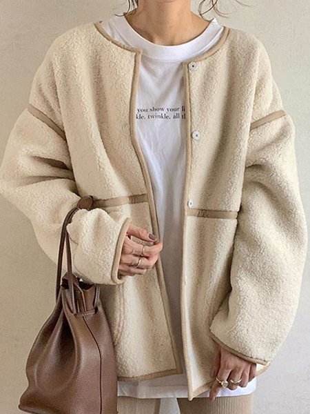 

Casual Cocoon Plain Paneled Jacket, Beige, Coats