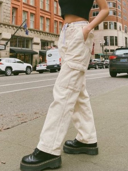 

Solid Cotton-Blend Casual Pants, Beige, Winter Clearance