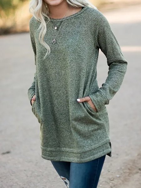 

Casual Plain Long Sleeve Shirts & Tops, Green, Tops
