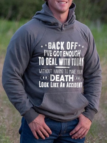 

Letter Print Men's Hooded Long Sleeve Loose Sweatshirt, Deep gray, Men's Clothing