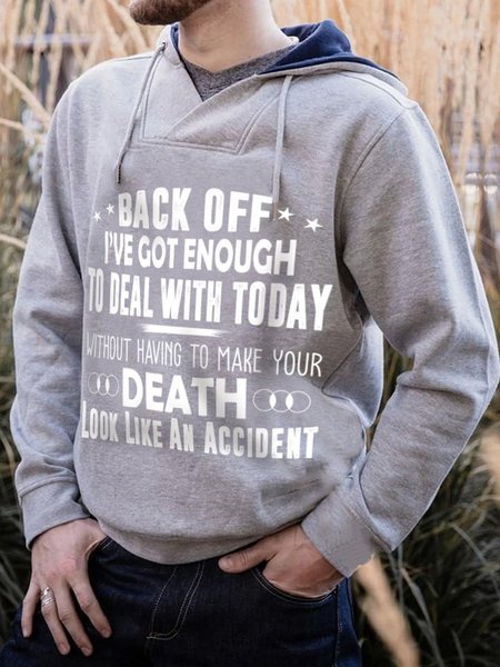

Letter Print Men's Hooded Long Sleeve Loose Sweatshirt, Gray, Hoodies