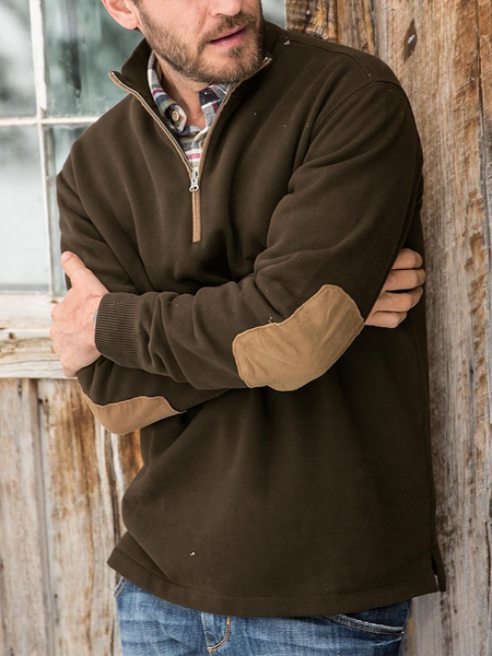 Stand Collar Casual Sweatshirt, Brown, Winter Clearance
