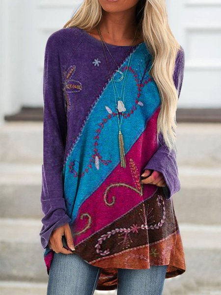

Top Maniche Lunghe Stampato Floreale Girocollo, Multicolore, Blouses & Shirts