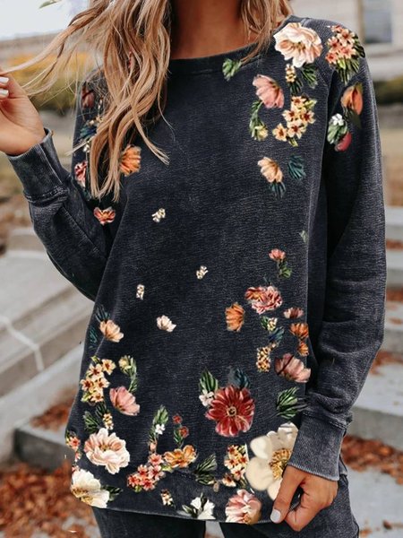 

Casual Floral Sweatshirt, Gray, Hoodies & Sweatshirts