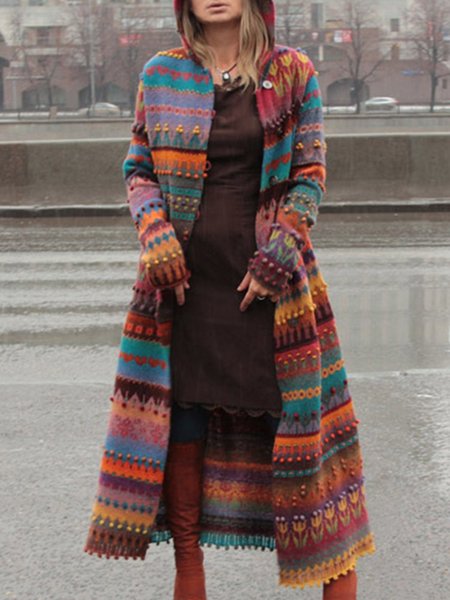 

Casuale Collo a Scialle Geometrico Maniche Lunghe Giubbotto, Rosso, overcoat