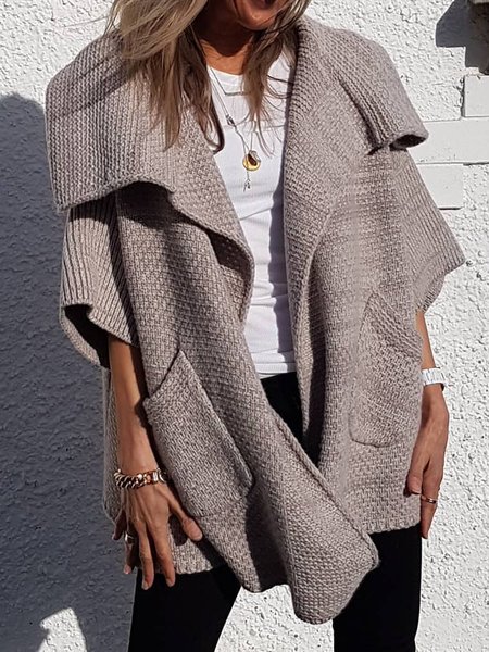 

Collo a Scialle Mezza Manica Vacanza Giubbotto, Grigio, Outerwear