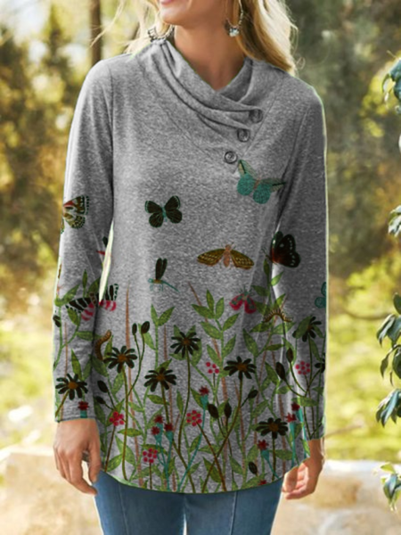 

Top Floreale Maniche Lunghe, Grigio, Blouses & Shirts