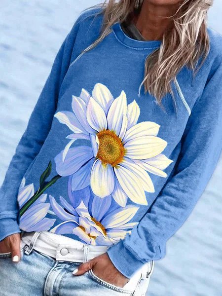 

Felpa Casuale Lettera, Blu, T-Shirts