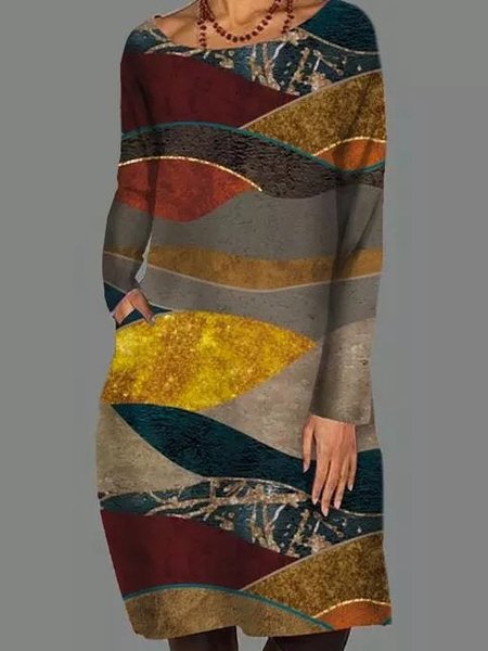 

Cotton-Blend Crew Neck Striped Long Sleeve Sweater Dress, Multicolor, Dresses