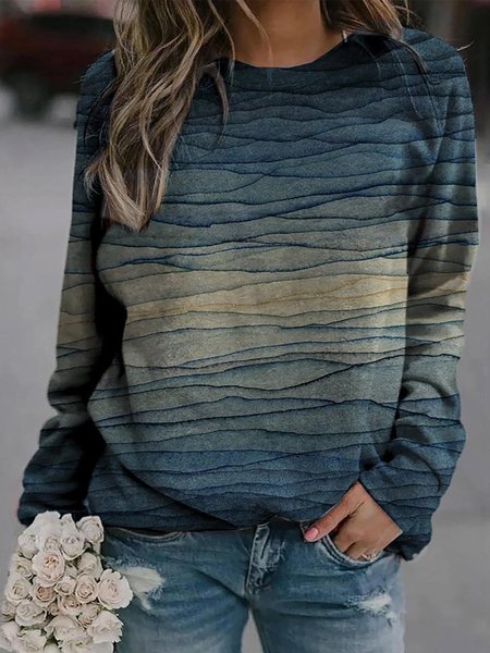 

Ombre/tie-Dye Long Sleeve Crew Neck Casual Sweatshirt, Blue, Hoodies&Sweatshirts